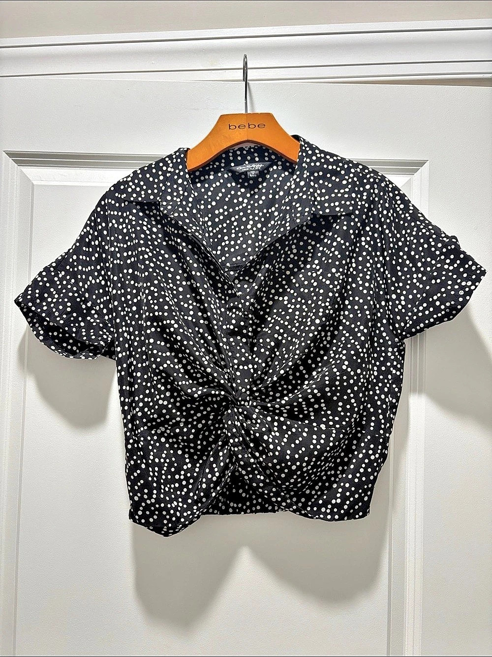 Alice + Olivia Polka Dot Ruched Blouse in Black & White Size 6